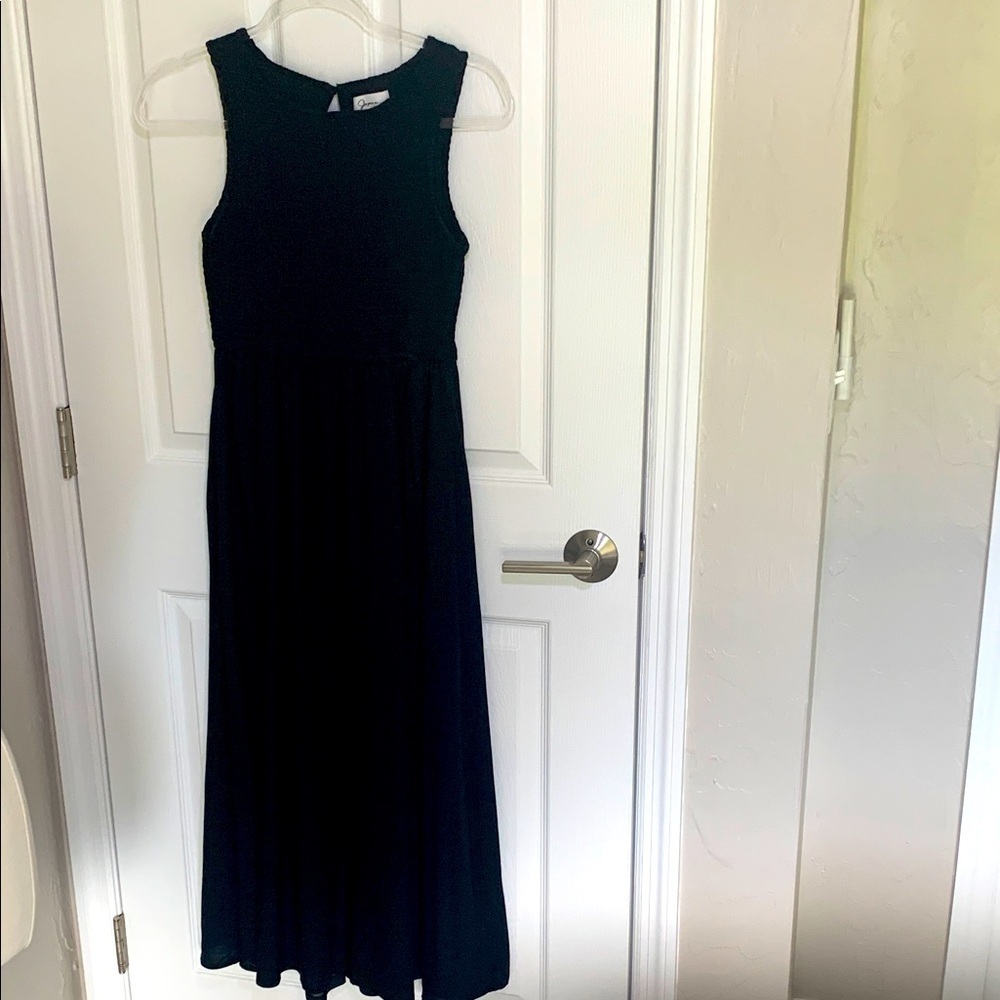 Japna black midi- maxi dress with fitted body and flowing skirt size small